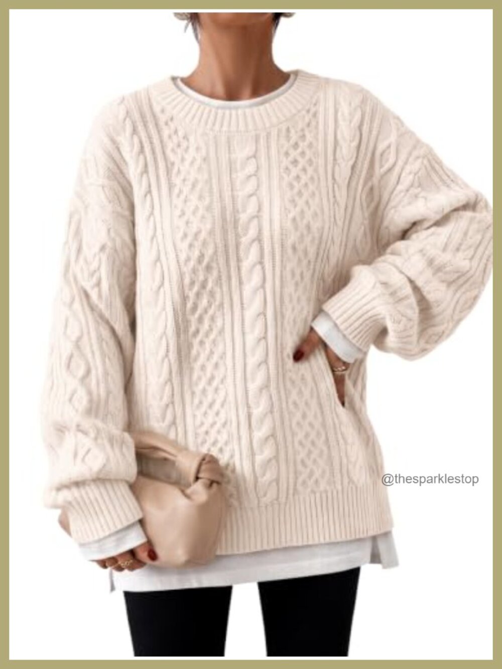 Oversized Cable Knit Chunky Pullover Sweater Crew Neck Tunic